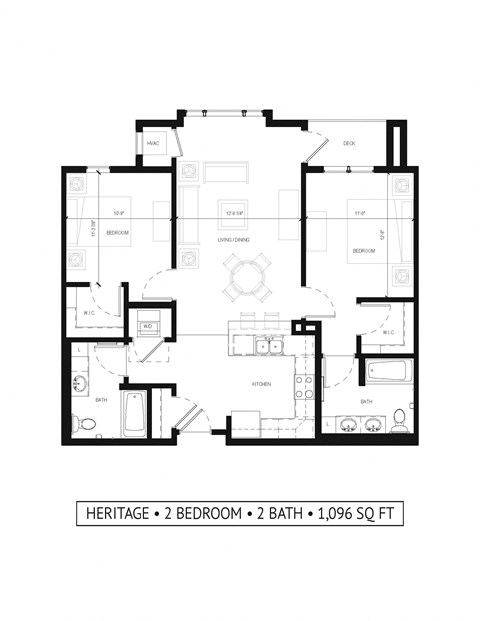 Floor plan for 2 beds, 2 baths, 1175 sqft